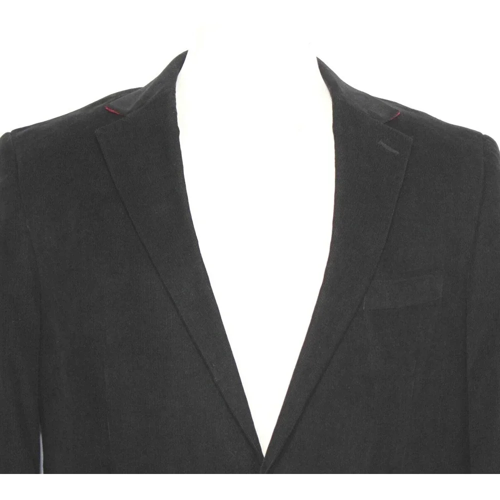 Stafford Black Corduroy Classic Fit Elbow‎ Patch Blazer Jacket Mens Size 42 Long